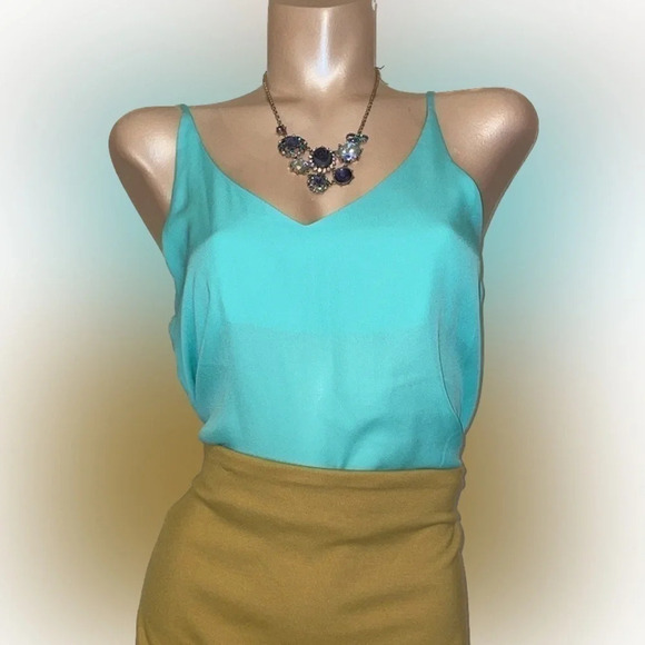 Shinestar womens Medium top shirt camisole vneck spaghetti strap layer aqua blue - Picture 2 of 6